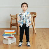Boys Printed Shirt with Black Pants – Stylish Kids Casual Outfit